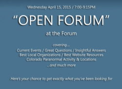 PRF "OPEN FORUM"...at the Forum Wed. Apr. 15, 2015